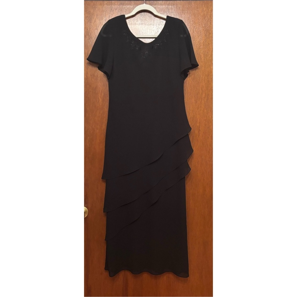 Vintage KS Collection Black Asymmetrical Ruffled Sheath Dress